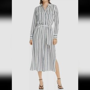LINI blue & white v-neck laura striped slit a-line dress size Xs Oversized